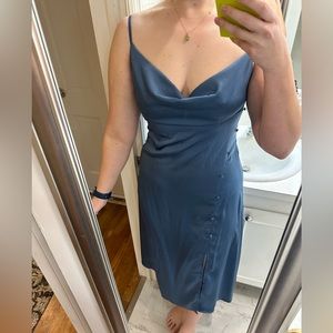 Satin dress with slit and buttons